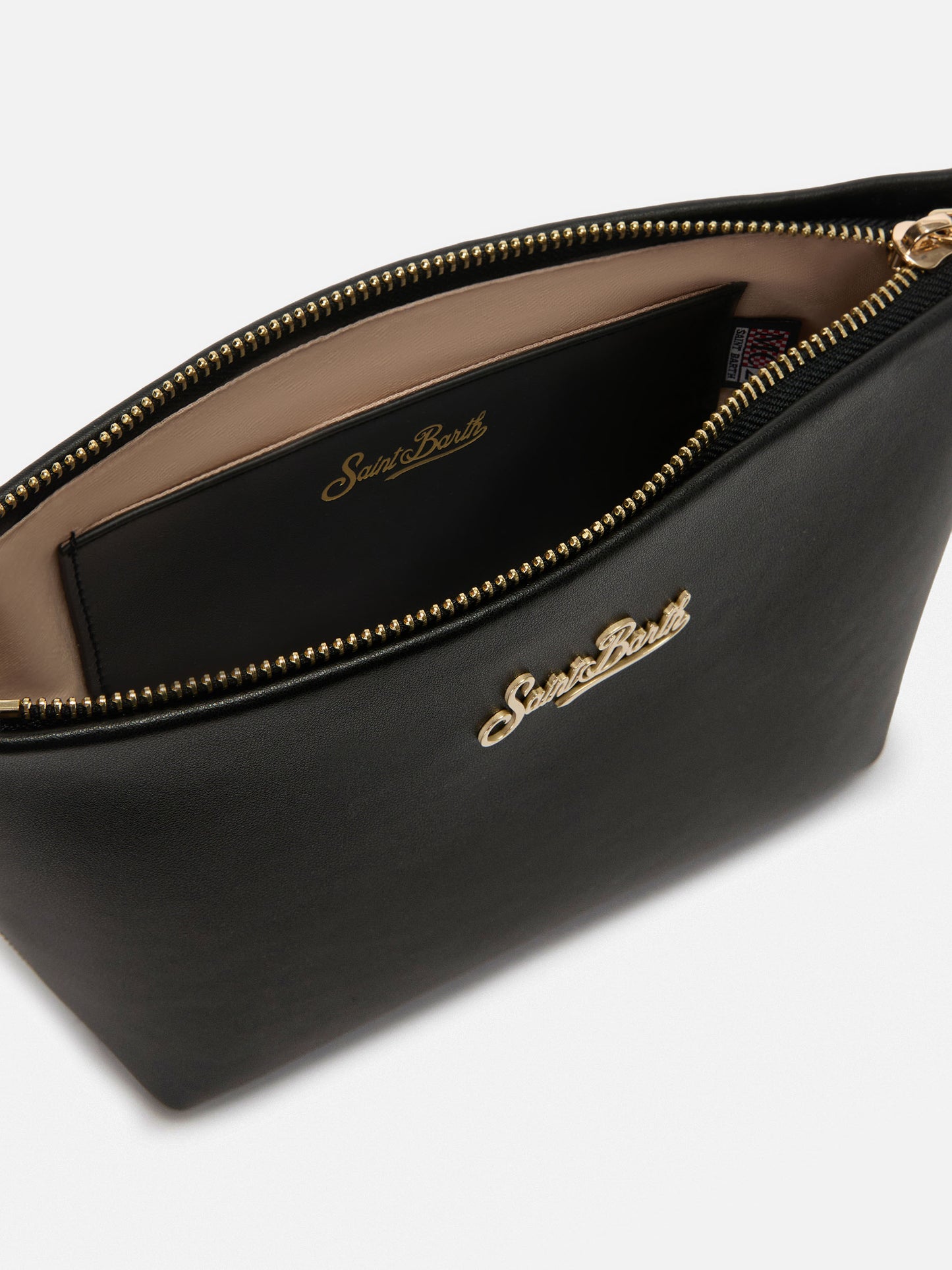 Aline bag in black smooth leather with metal logo plaque