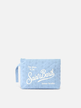 Pochette Aline in cotone sangallo azzurro