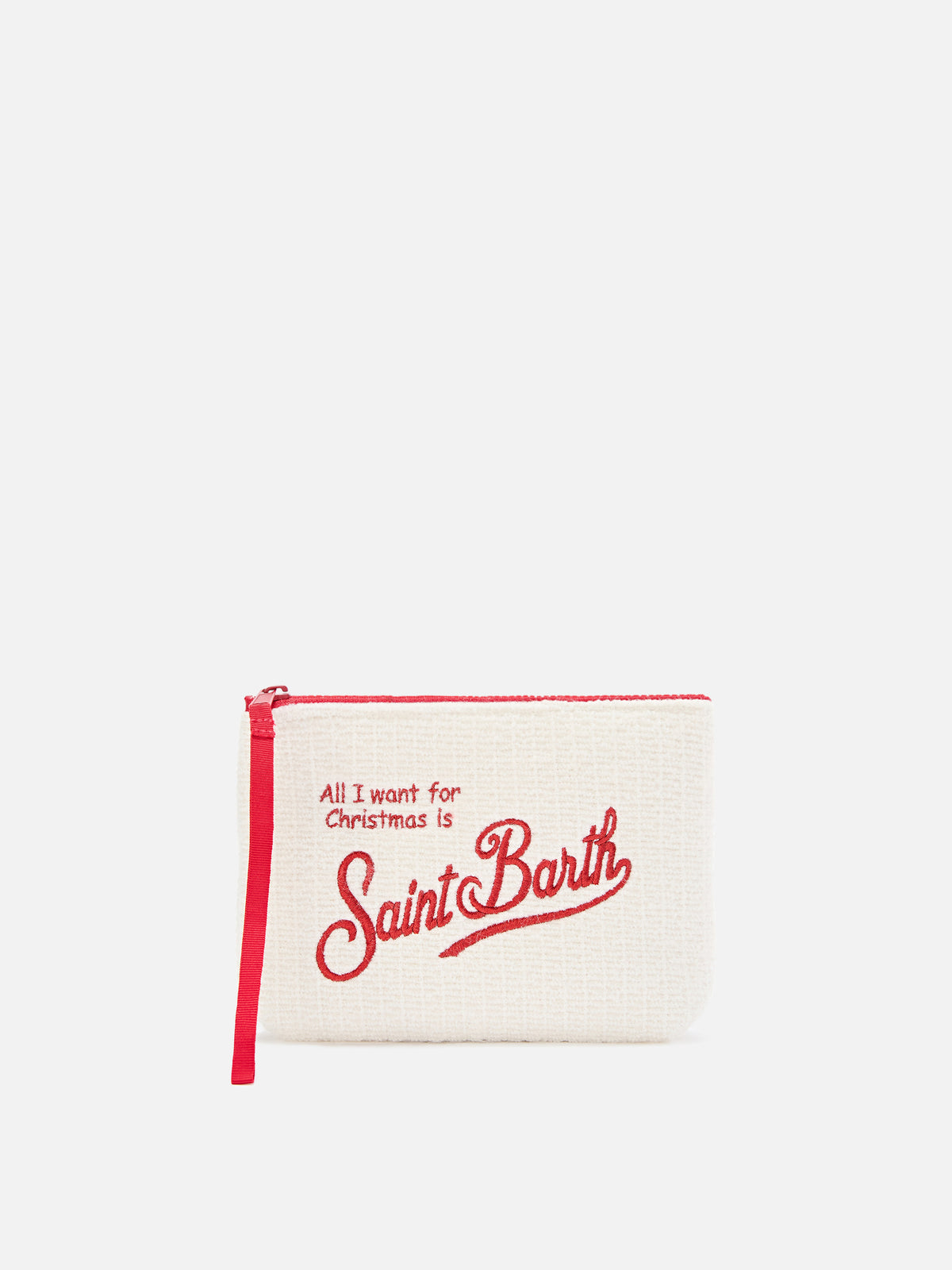 Off-white-Aline-Tricot pochette mit „Merry Christmas“-Stickerei 