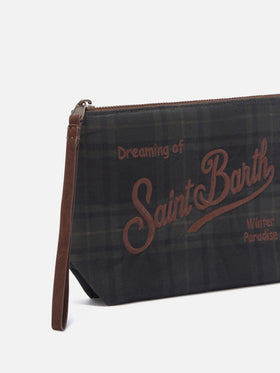 Aline waxed pochette with tartan print