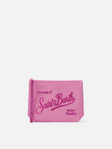 Pink lurex pochette Aline with logo embroidery