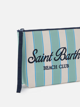 Aline scuba pouch with mint green stripes and Beach Club logo