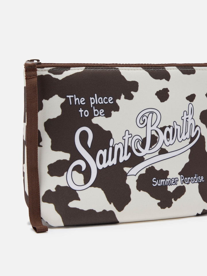 Aline scuba pouch with animalier cow print