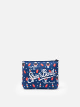 Aline scuba pochette with watches and cola print