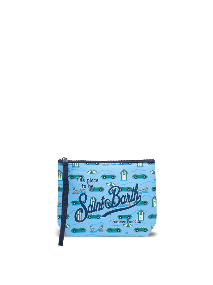 Aline scuba pochette with cars and beach huts print