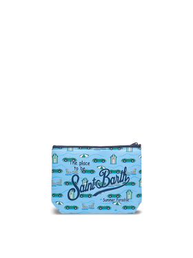 Aline scuba pochette with cars and beach huts print