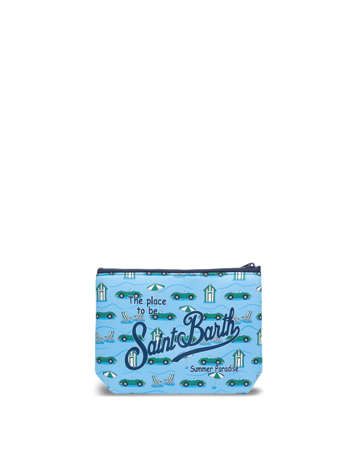 Aline scuba pochette with cars and beach huts print