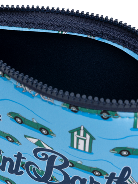 Aline scuba pochette with cars and beach huts print