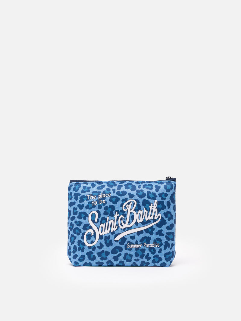 Aline scuba pochette with blue animalier print