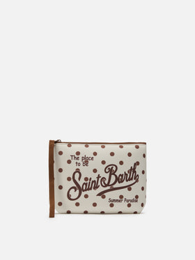 Pochette Aline in scuba con stampa pois beige e bordeaux