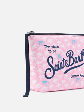 Aline scuba pouch in pink with contrasting turtle print