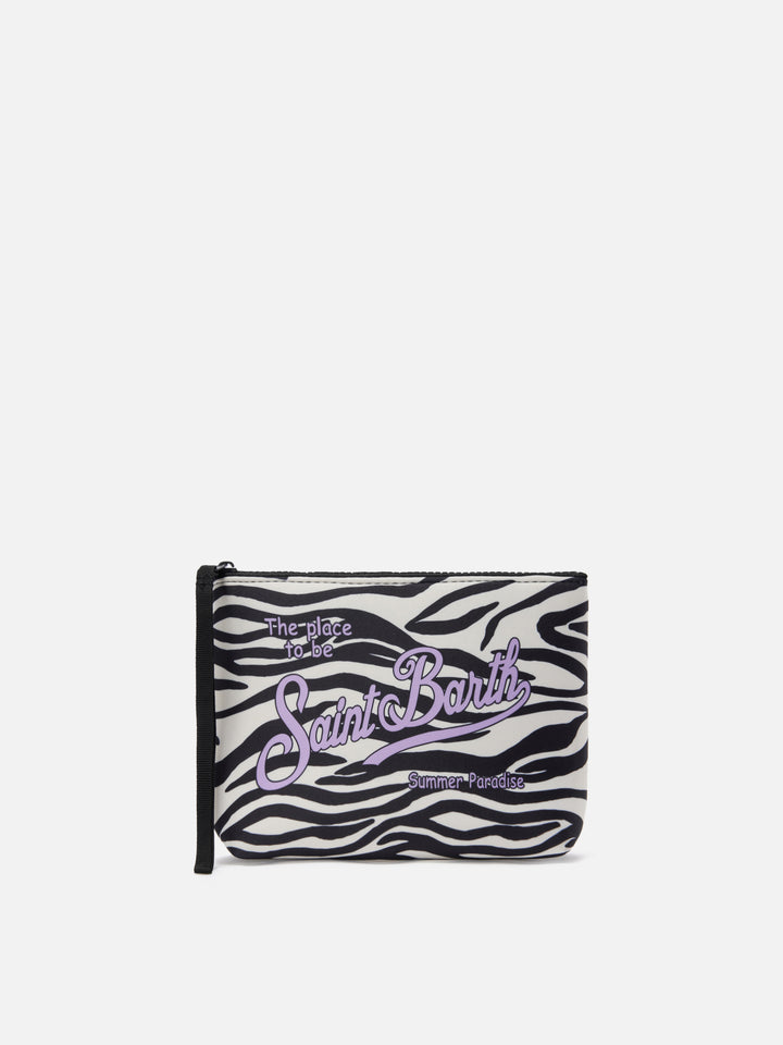 Aline scuba pouch with zebra print