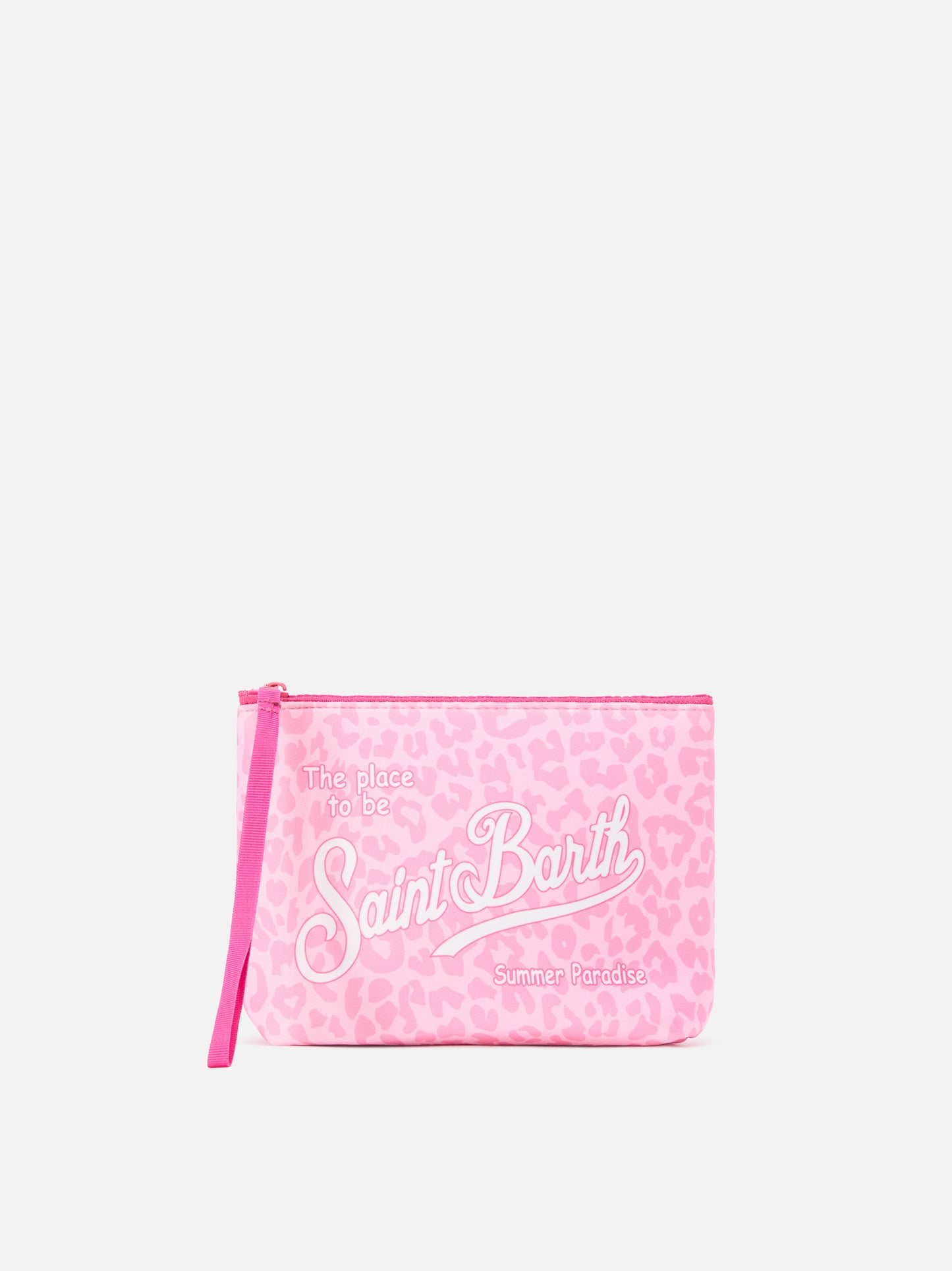 Pochette Aline in scuba con stampa leopardata rosa