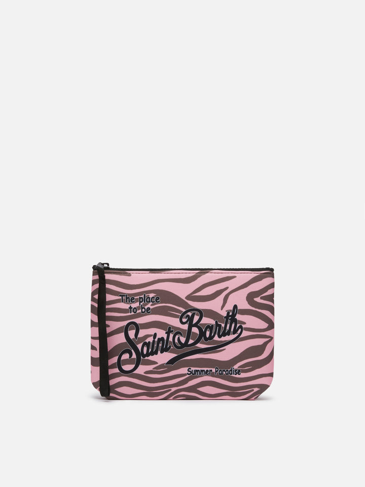 Aline Scuba-Pochette mit beigem Zebra-Print