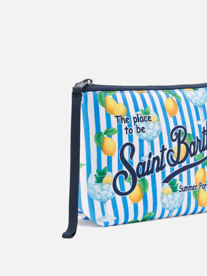 Aline scuba pouch with blue striped lemon and Gin Tonic print