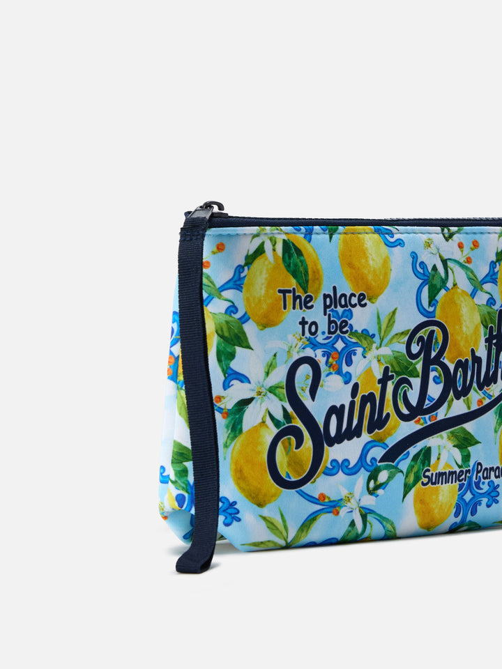 Aline scuba pouch with lemon majolica print