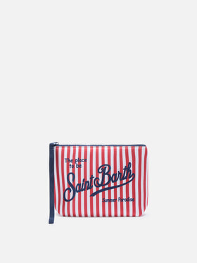 Aline scuba pouch with red striped print