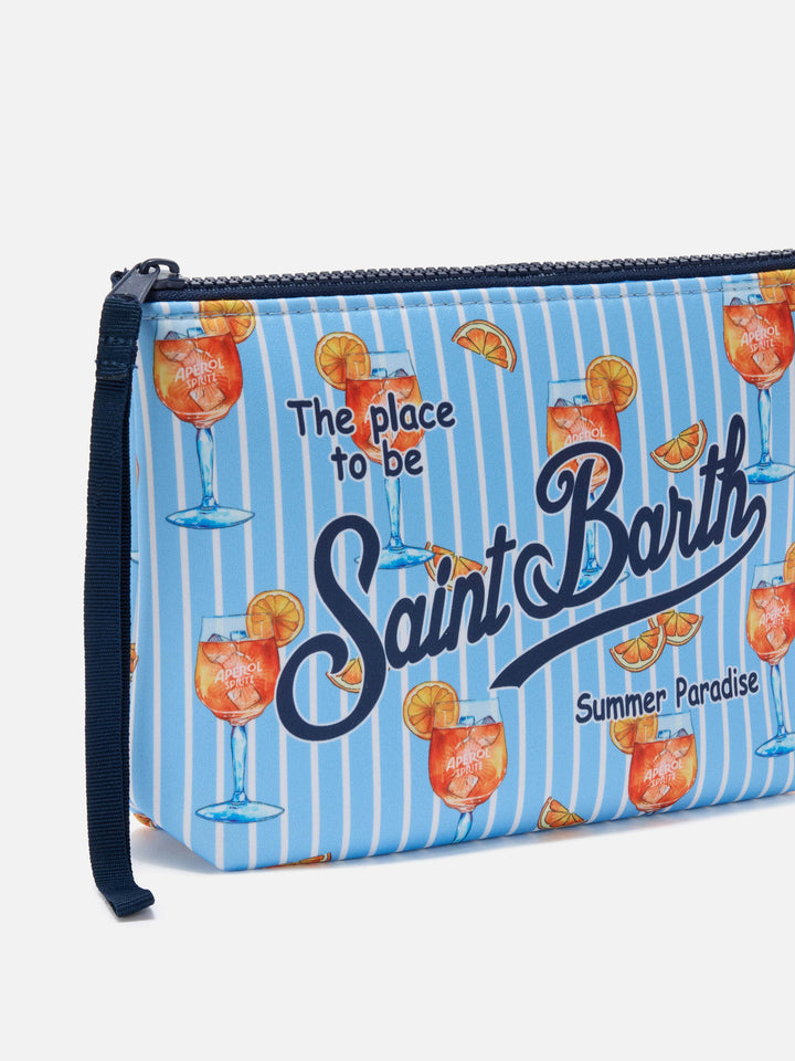 Aline scuba pouch with light blue stripes and Spritz print