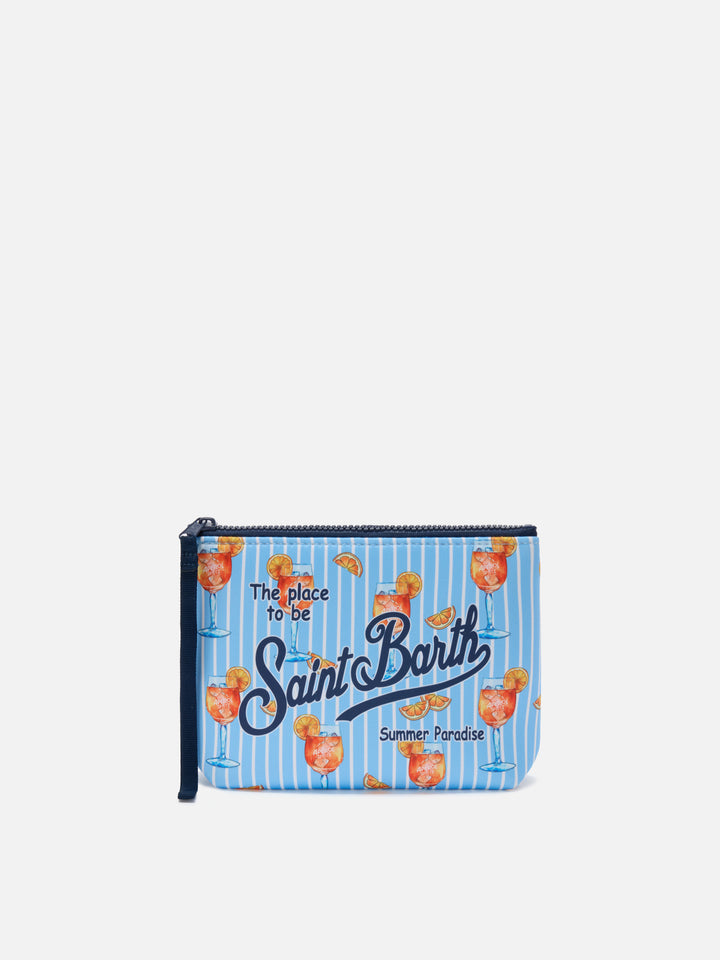 Aline scuba pouch with light blue stripes and Spritz print