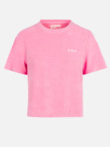 T-shirt da donna rosa girocollo in spugna di cotone Emilie