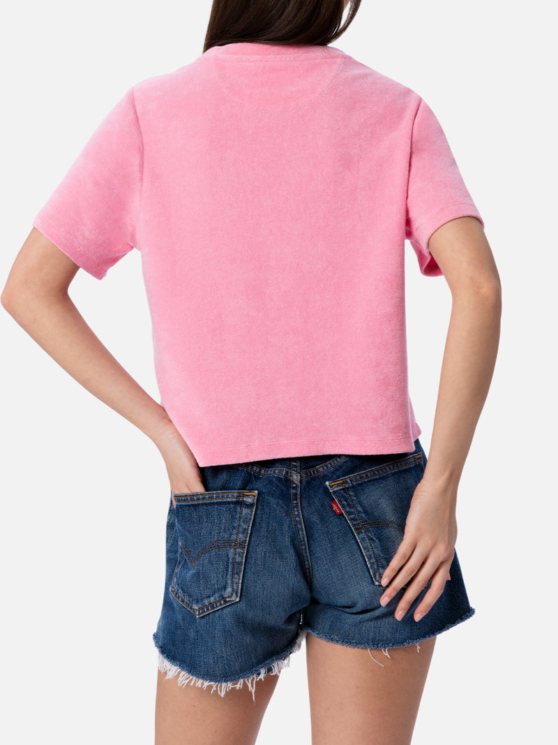 Woman pink terry cotton crewneck t-shirt Aleja