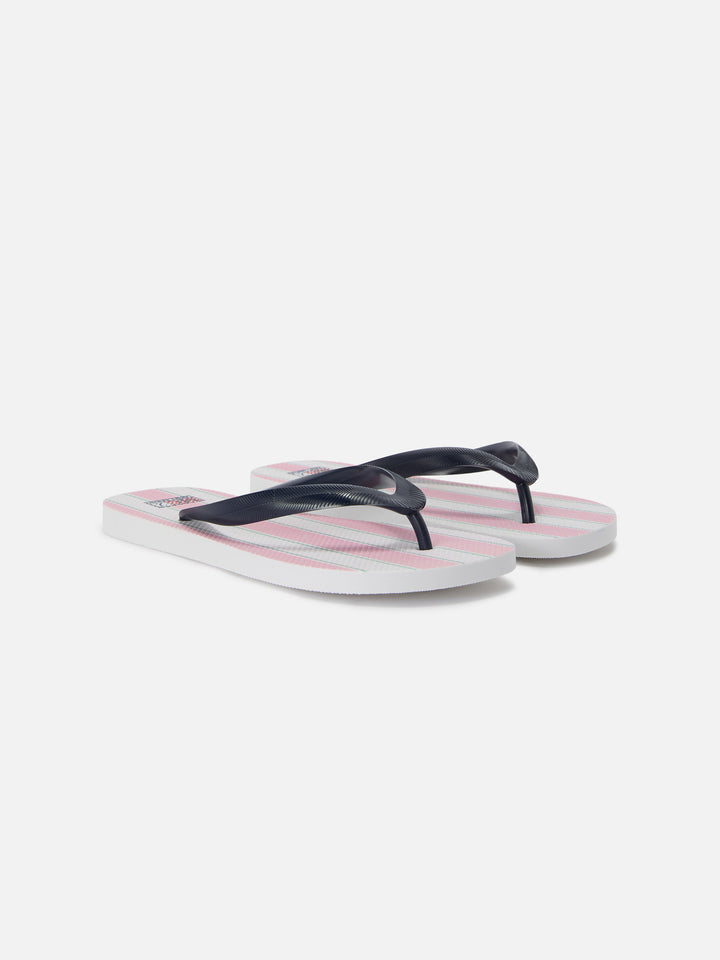 Alma rubber slip-on flip flops with pink and white stripes