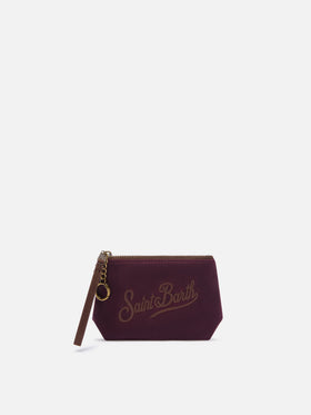 Bordeaux Mini Aline waxed pouch with logo embroidery