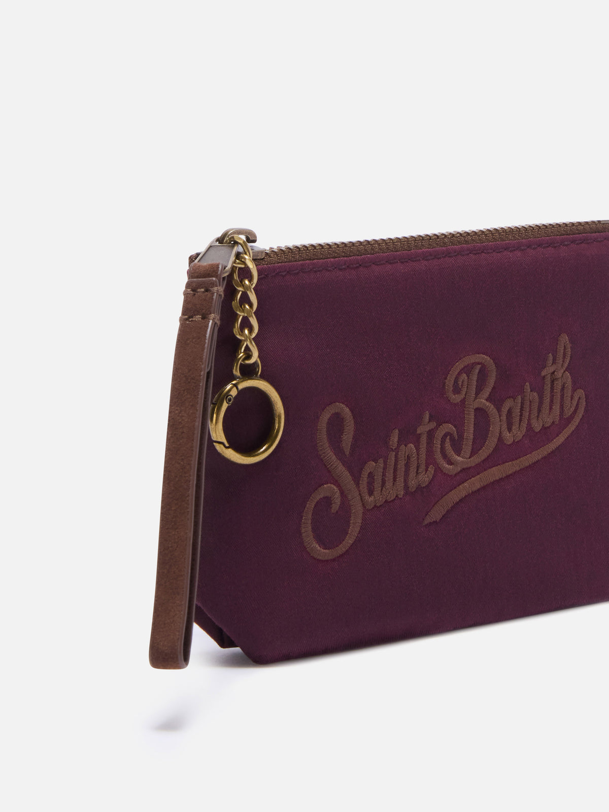 Bordeaux Mini Aline waxed pouch with logo embroidery