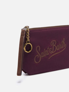 Bordeaux Mini Aline waxed pouch with logo embroidery
