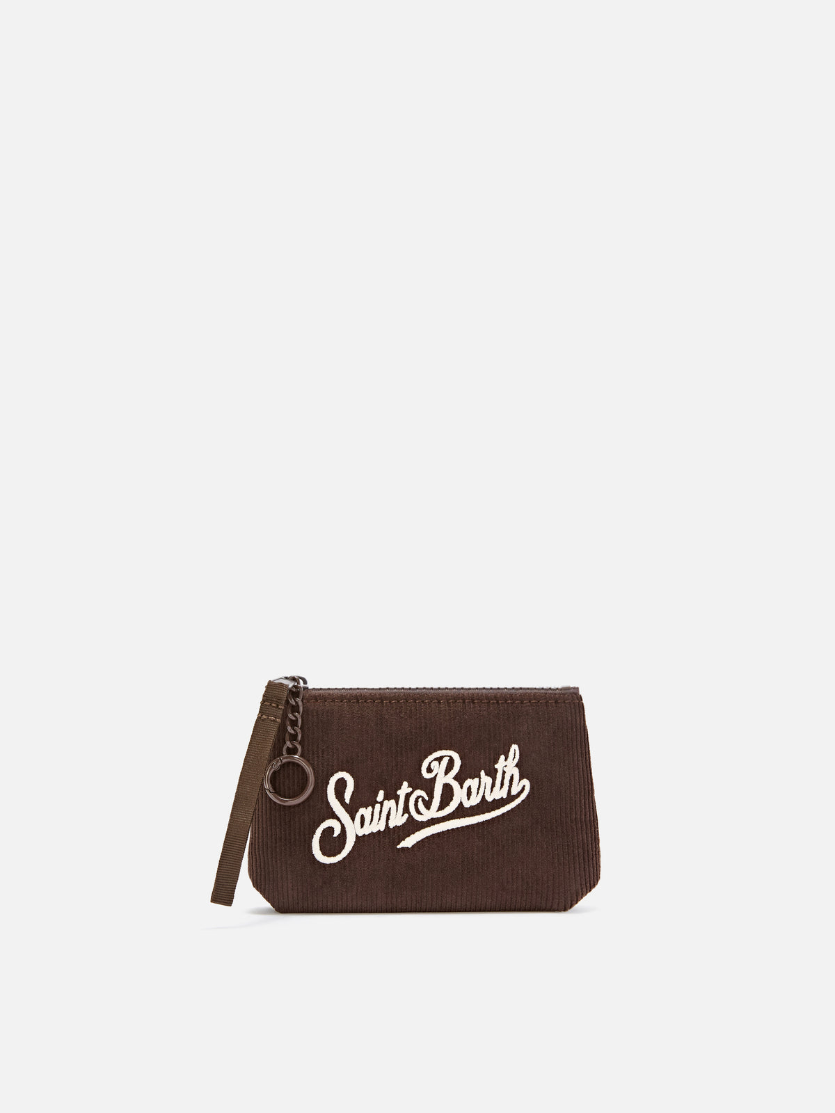 pouch de pana marrón Mini Aline con bordado del logo 