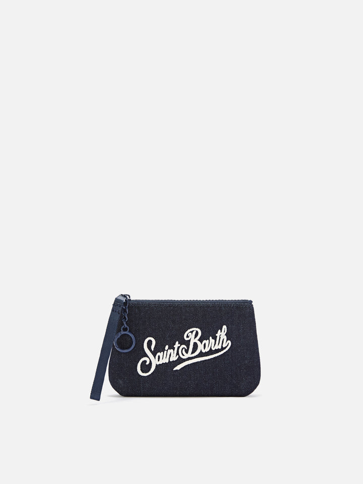 Blue Mini Aline Denim-pouch mit Logostickerei 