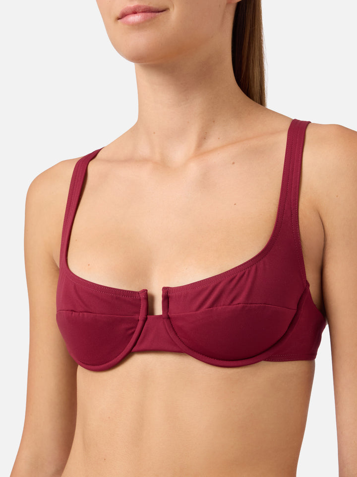 Haut de bikini balconnet Amira en bordeaux uni 