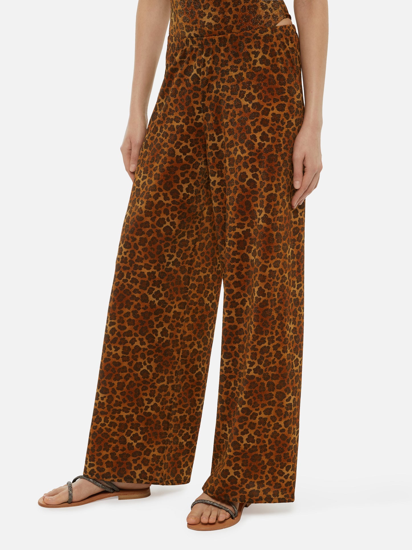 Amalia leopard lurex wide-leg trousers