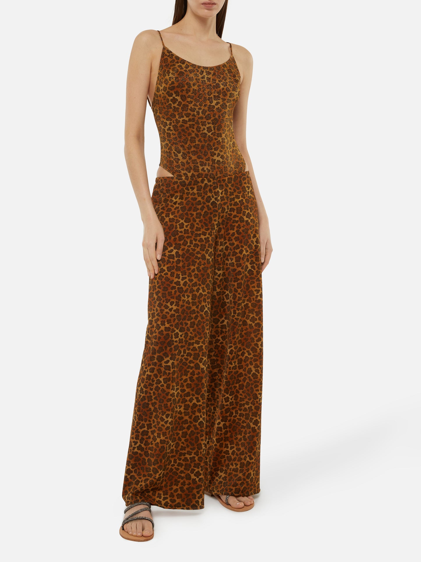Amalia leopard lurex wide-leg trousers