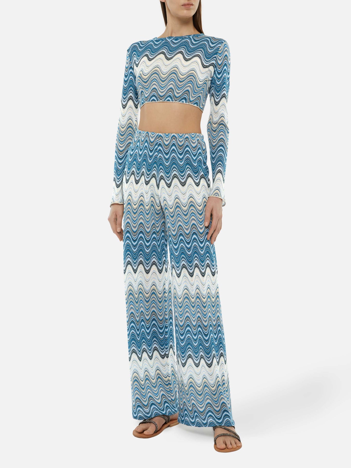 Amalia wide-leg trousers in raschel knit