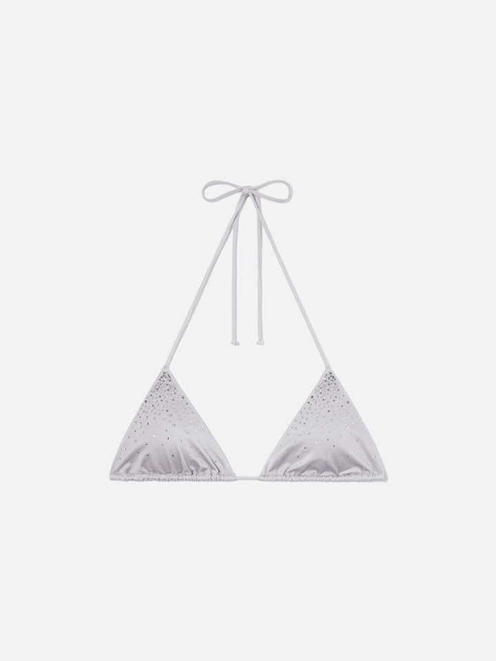 Haut de bikini triangle Annabelle argenté avec détails en strass appliqués 