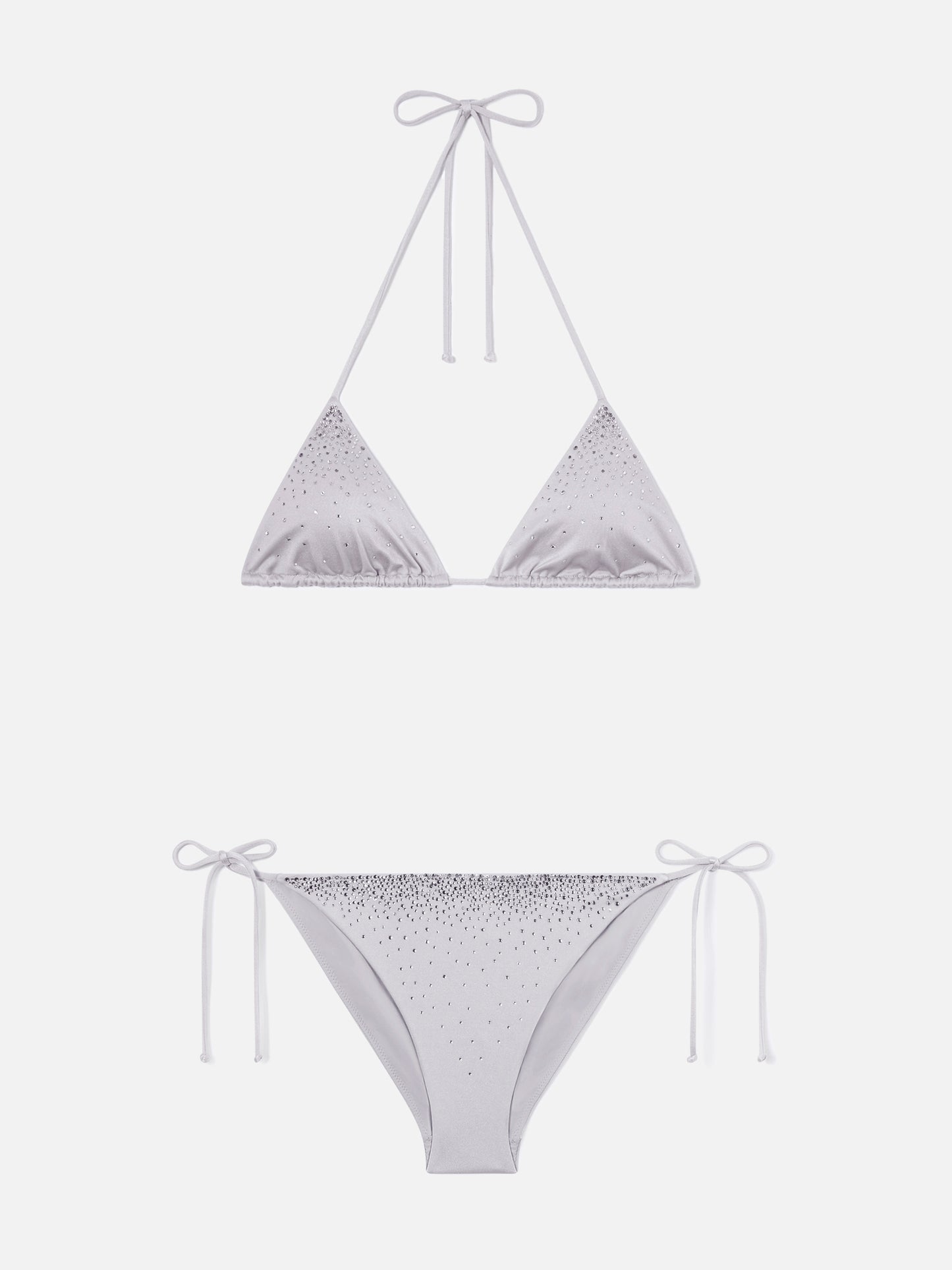 Annabelle Virgo silver glossy finish bikini with rhinestone details