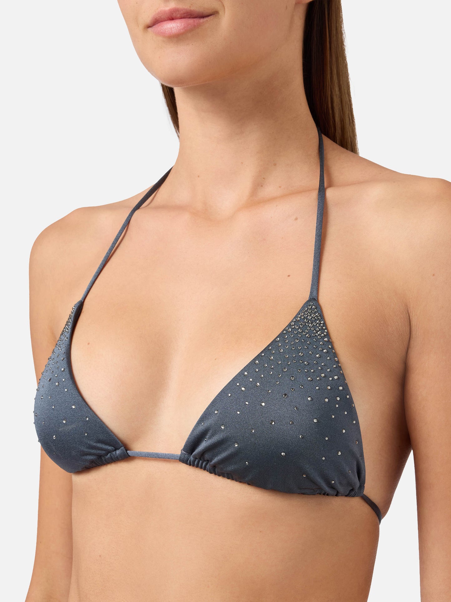 Bikini Annabelle Marielle en gris oscuro con acabado brillante y detalles de strass 