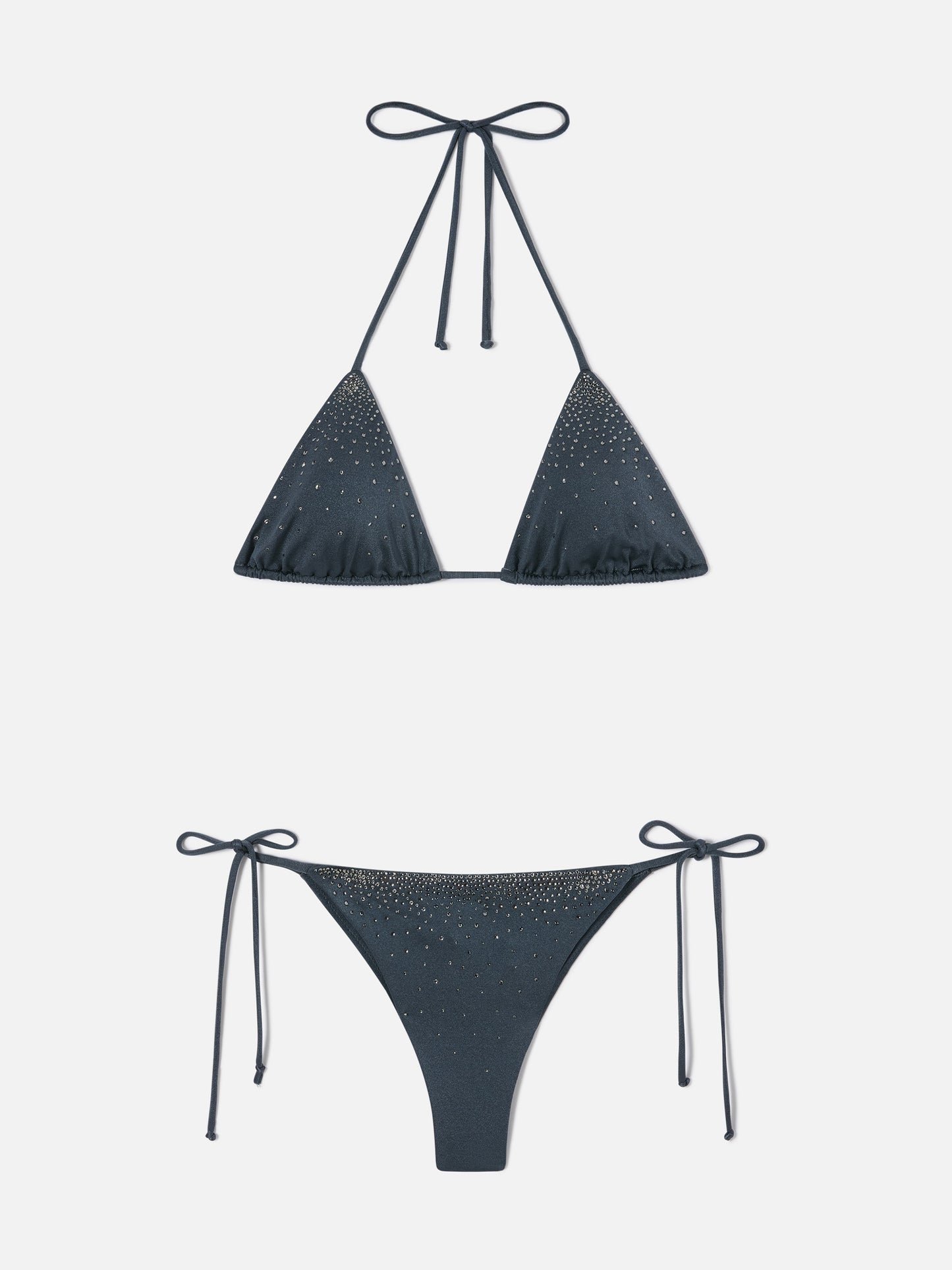 Bikini Annabelle Marielle en gris oscuro con acabado brillante y detalles de strass 