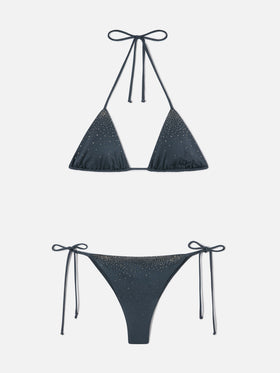 Bikini Annabelle Marielle en gris oscuro con acabado brillante y detalles de strass 