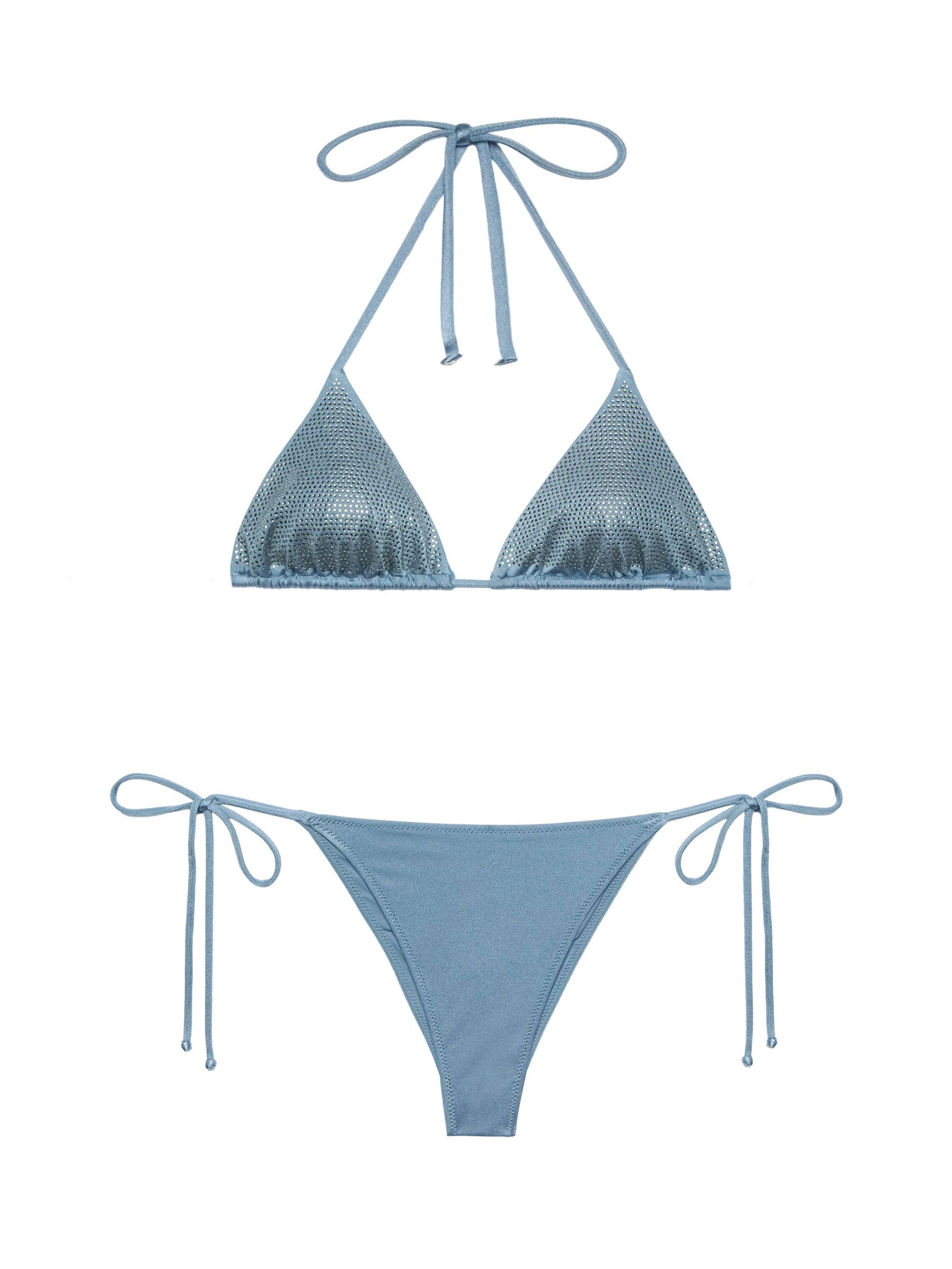 Marielle avio blue classic swim briefs with rhinestone embellishment - Annabelle riangle top swimsuit with rhinestones - MC2 Saint Barth