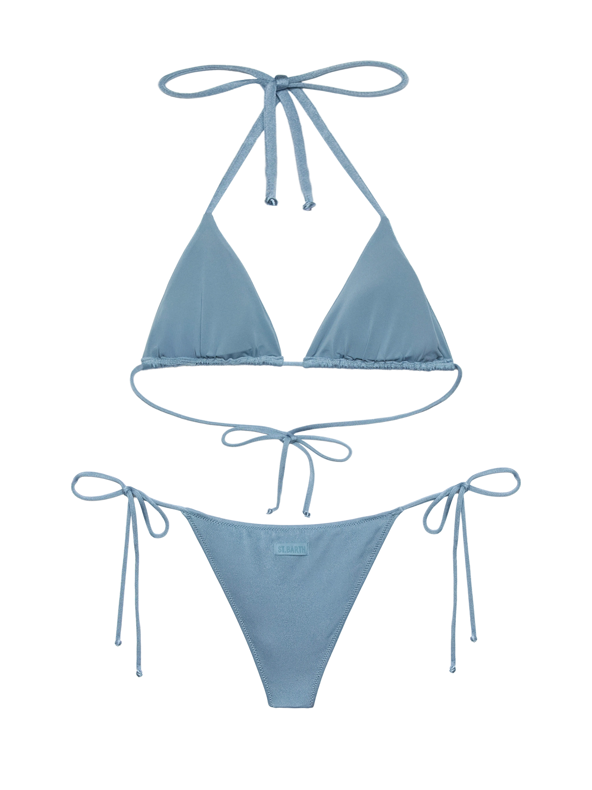 Marielle avio blue classic swim briefs with rhinestone embellishment - Annabelle riangle top swimsuit with rhinestones - MC2 Saint Barth