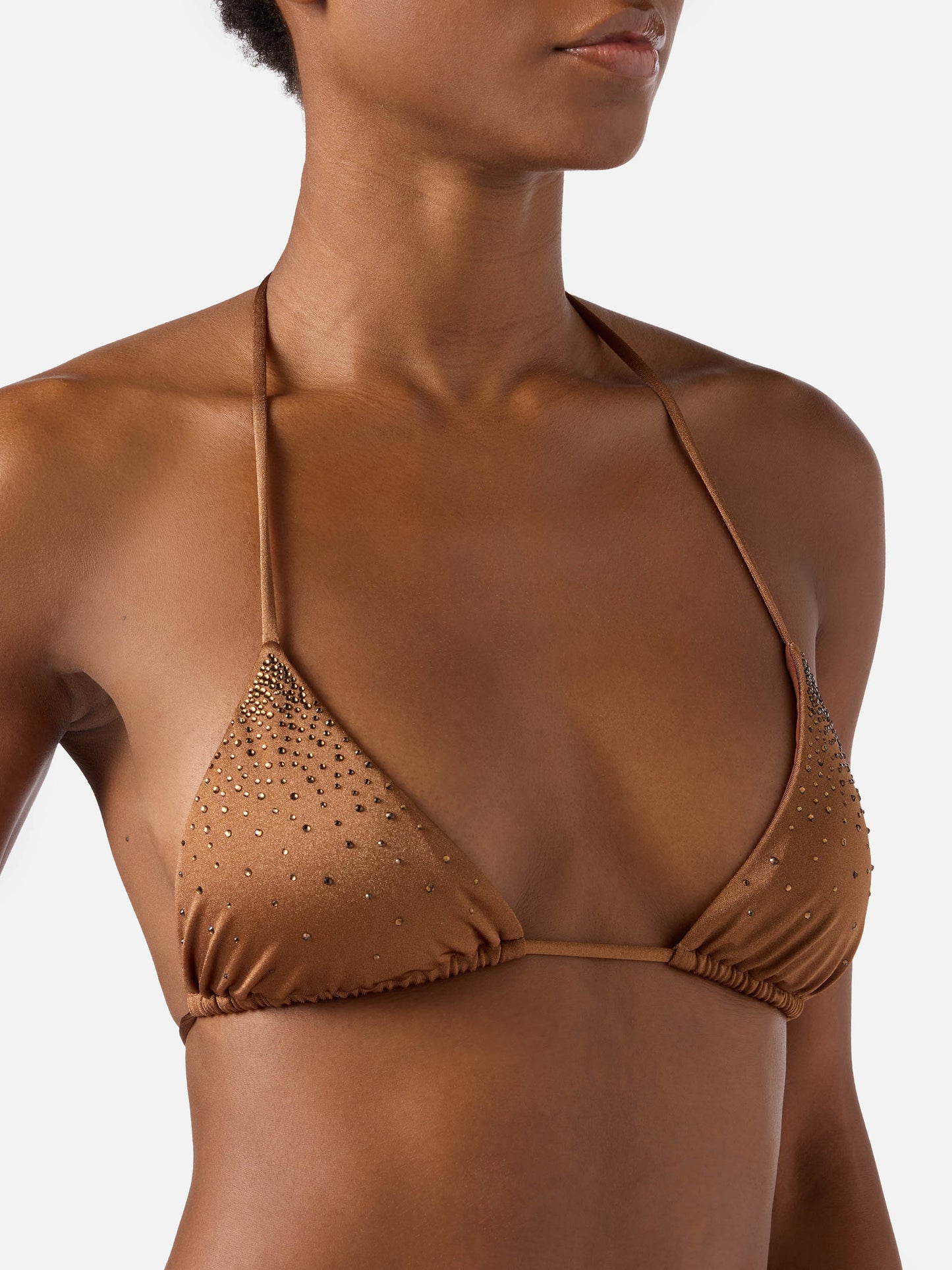Annabelle Triangel-Bikinioberteil in Braun mit aufgesetzten Strassdetails 
