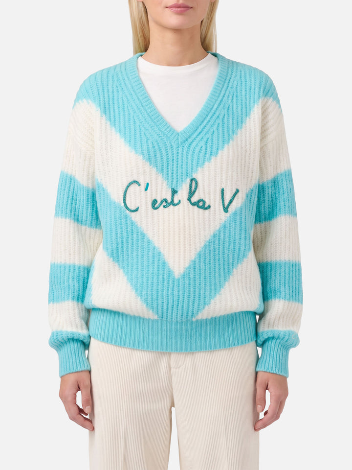 Jersey cropped Annecy Soft con motivo de rombos y escote en V 