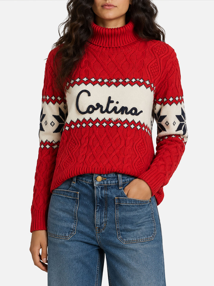 Maglia Anton mezzo collo alto con lettering Cortina rossa