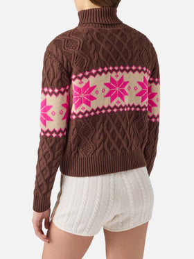 Maglione Anton intrecciato marrone con collo a mezza dolcevita