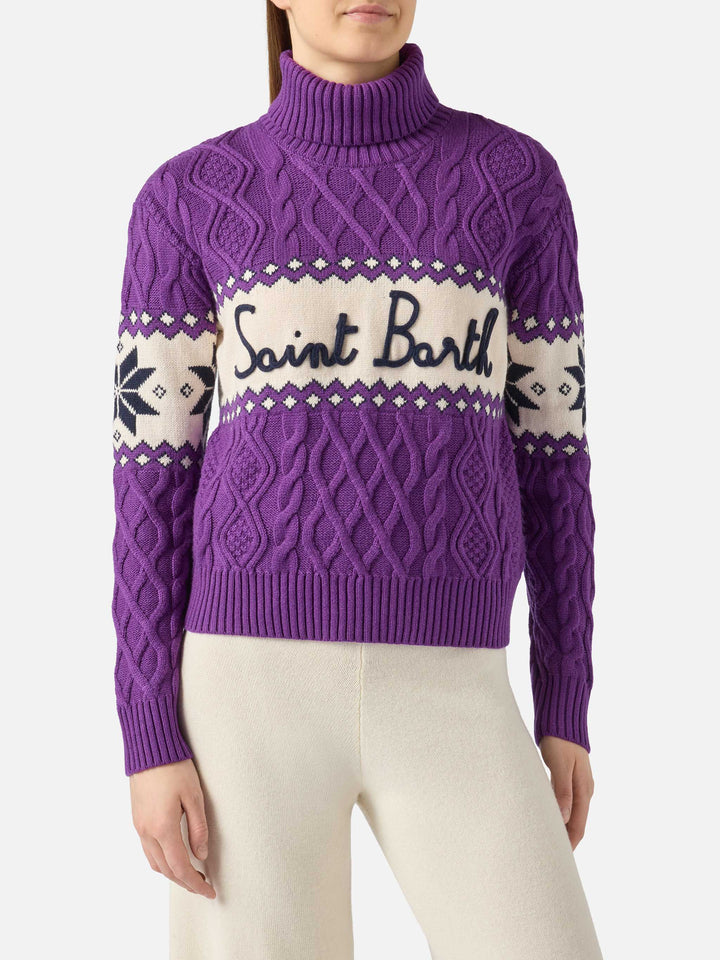 Woman half-turtleneck sweater with Saint Barth lettering