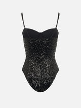 Woman black one-piece swimsuit Apolline with sequins