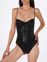 Woman black one-piece swimsuit Apolline with sequins