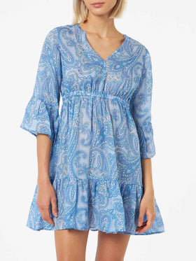 Woman linen paisly short dress April - MC2 Saint Barth